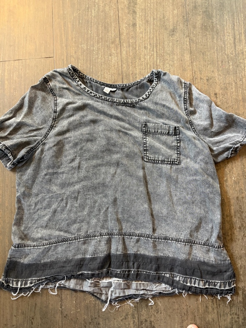 Cato Washed Black Pocket Tee with Raw Hem